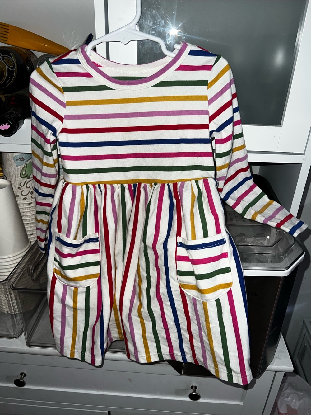 wonder nation Multicolor Striped Long-Sleeve Pocket Dress - White Base